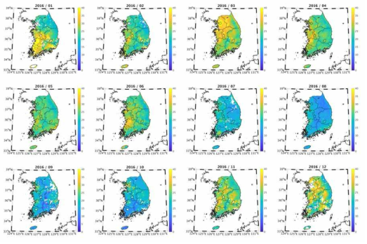 Satellite-derived PM2.5 monthly map using real-time monitoring in 2016