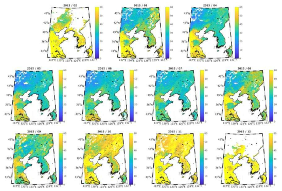 Satellite-derived PM2.5 monthly map using real-time training over the East Asia in 2015