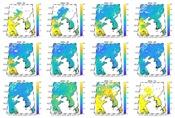 Satellite-derived PM2.5 monthly map using real-time training over the East Asia in 2016