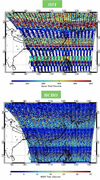 Results of 03T and HCHO for simulated radiance from OMI