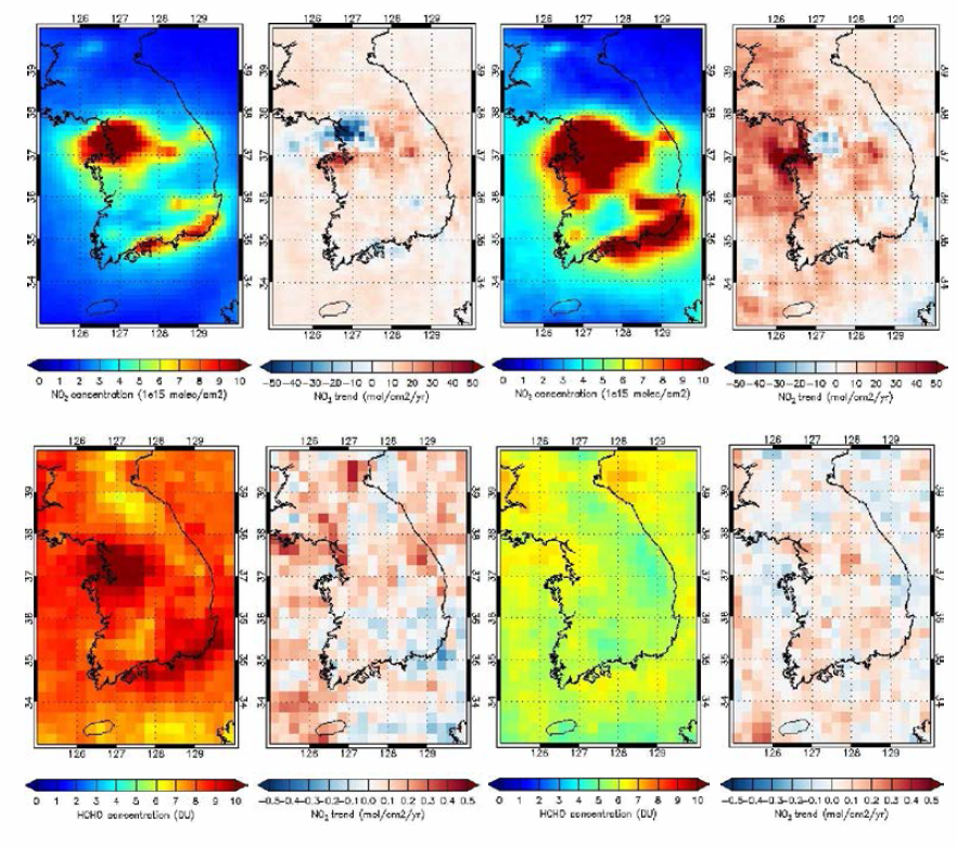 Spatial distribution and trends of OMI ozone precursors concentrations between 2005 and 2014 in South Korea