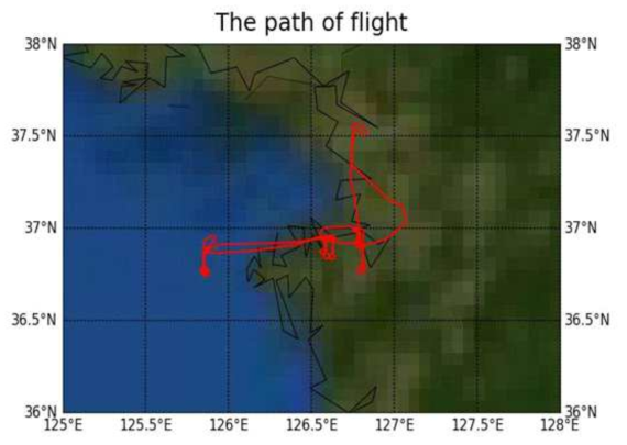 2018년 10월 21일 일요일 초분광해상 원격 관측 장비의 항공 관측 비행경로