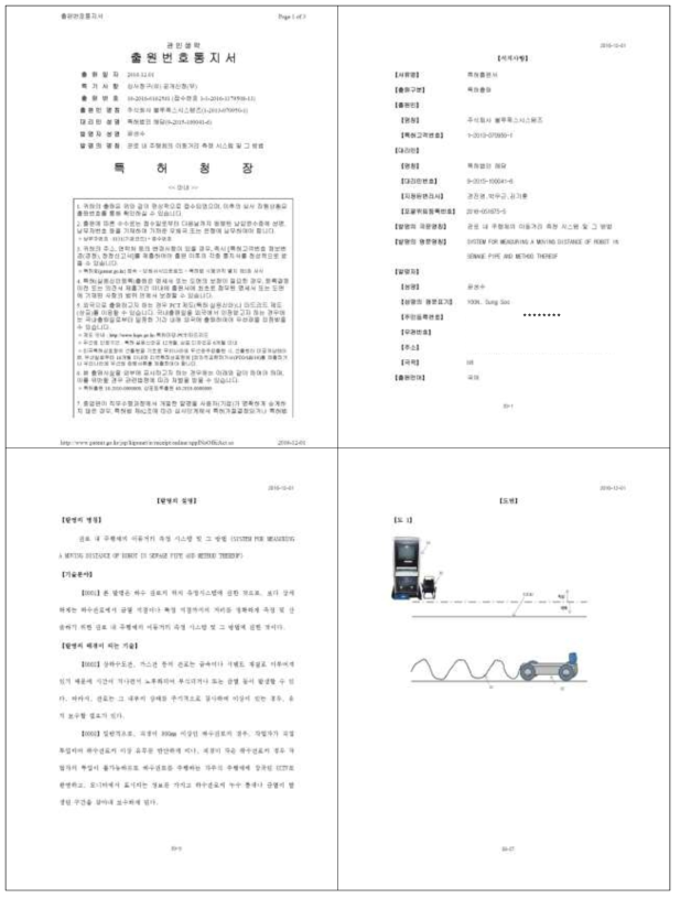 하수관로 CCTV 조사장비 이동거리 측정 시스템 및 방법 특허(출원)