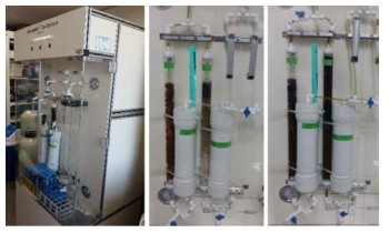 흡착 시스템 및 초산 공정폐액으로부터 유가금속 흡착 컬럼 실험 사진