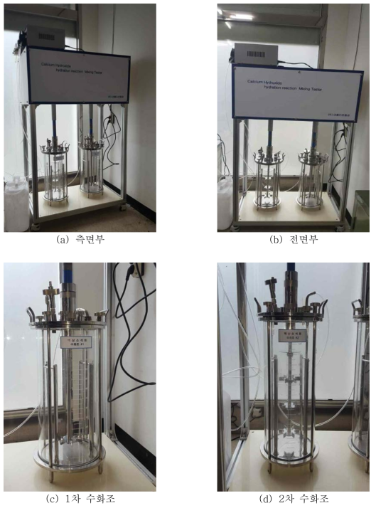 소석회 수화조 (a) 측면부, (b) 전면부, (c) 1차 수화조, (d) 2차 수화조