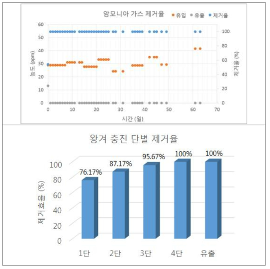 악취가스 연속 제거장치의 암모니아가스 제거효율