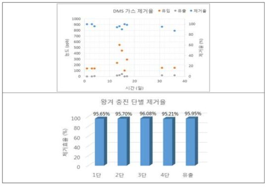 악취가스 연속 제거장치의 DMS 가스 제거효율