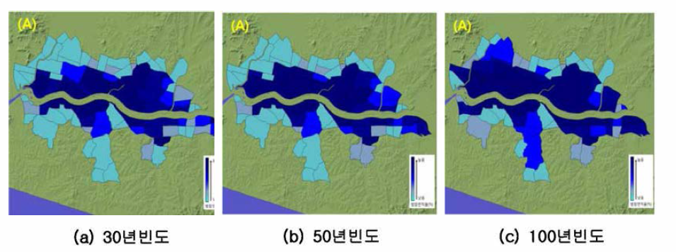 빈도별 범람면적율 분포 (A구간)