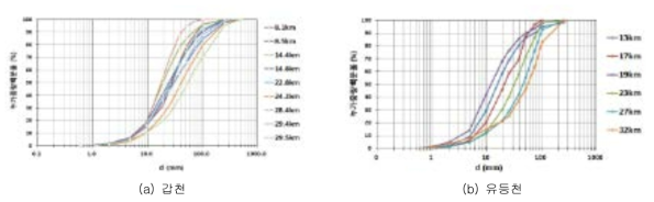 공동시험 하천의 하상재료 입도곡선분포