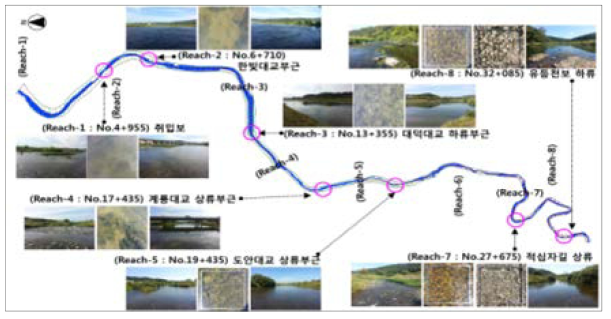 공동시험 하천(갑천)의 하천 세구간별 조사자료 도면화