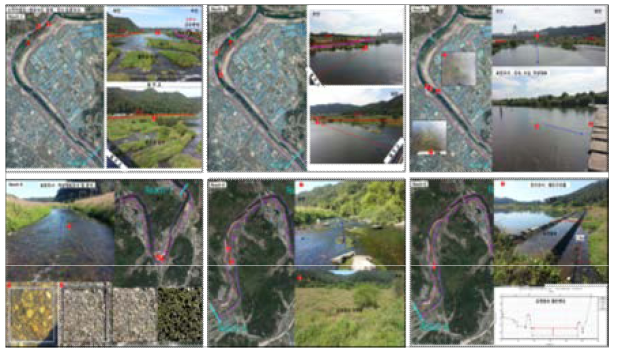 공동시험하천(갑천)의 전수 및 표본조사 Reach No.1, 8 단위평가 구간(예시)