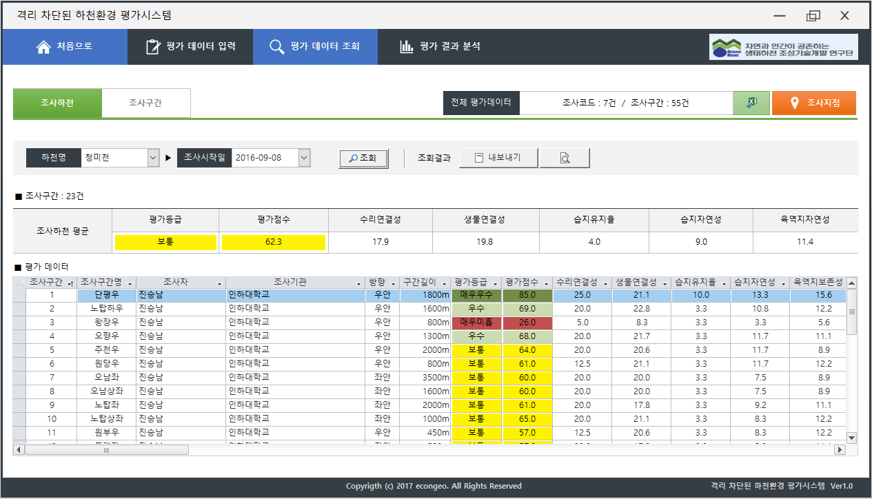 조사하천 데이터 조회