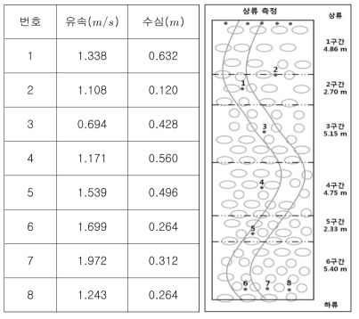 풍수기 이동로 지점의 유속 및 수심