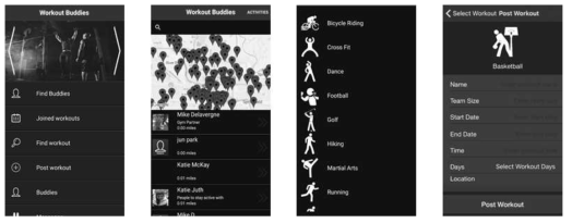 Workout Buddies 앱 서비스 주요 화면
