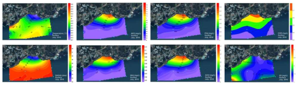 Contour plots of environmental parameters in the coast of Pyosun during July 2016