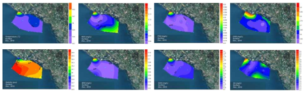 Contour plots of environmental parameters in the coast of Daejung during December 2016