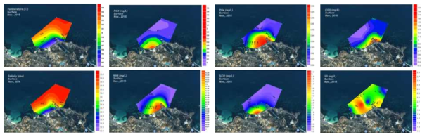 Contour plots of environmental parameters in the coast of Haengwon during November 2016