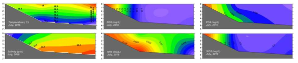 Sectional plots of environmental parameters in the coast of Gueom