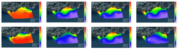 Contour plots of environmental parameters in the coast of Pyosun during December 2017