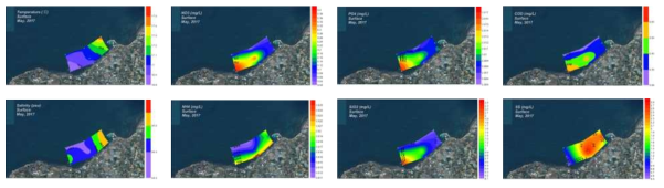 Contour plots of environmental parameters in the coast of Gueom during May 2017