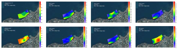 Contour plots of environmental parameters in the coast of Gueom during November 2017