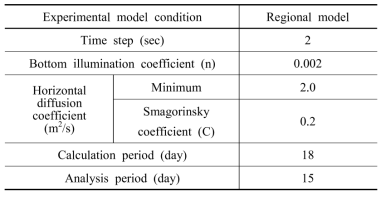 Conditions for the numerical model in this study