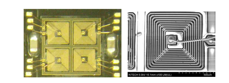 SMT 및 Die bonding 및 wire bonding 이 완료된 MEMS device ( Inductor/ Resistor 일체형 MEMS device )