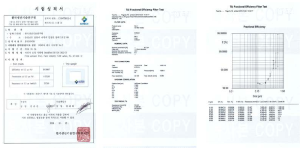 코아레서 필터 평가 시험성적서 (한국생산기술원)