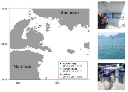 Deployment locations for buoys and RDCP in the study area