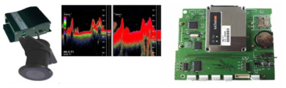 Monitoring device for fish swimming movement (Fish detection (left), Fish data transmission CDMA model (right))