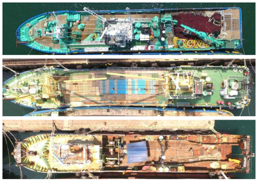 Aerial view of the fishing vessel, photographed by Drone