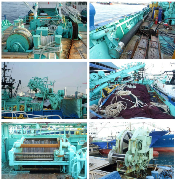 Fishing gear, equipment and device on the deck of purseiner