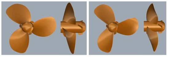 The form of conventional propeller(left) and modified propeller(right) with fin