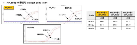 NP candidate primer / probe performance comparison_confirmation of amplification