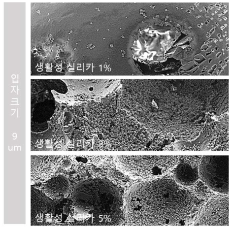 합성골이식재에 생활성 실리카 9um 농도별 코팅