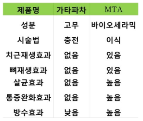 기존 근관충전재인 가타파차 및 MTA