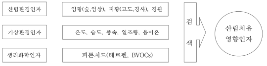 예비조사에서 선정된 산림치유 영향의 구분과 해당 인자들