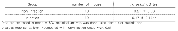 Values of H. pylori antibody IgG test