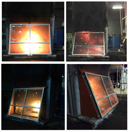 Fire test for tilted curtain wall system using the water curtain sprinkler #7-1 1EA at 1 ㎿