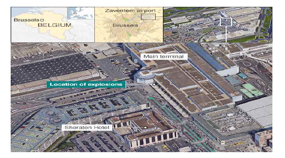 벨기에 브뤼셀 자반템 국제공항과 시내에서 일어난 폭탄 테러 사건 주요 시설