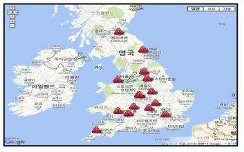 영국 Safety Center의 위치적 분포