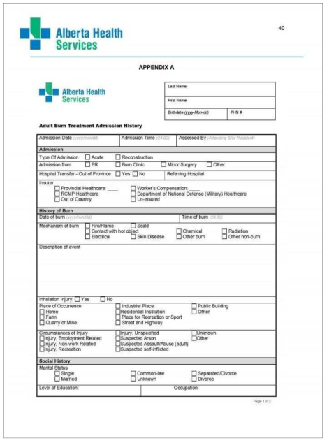 Alberta health services Burn registry 1