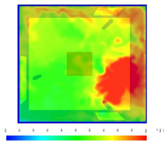 Contour map of ceiling temperature in 3.5MJ wood fire