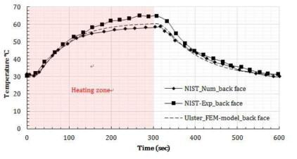 Time-temperature profiles of back surface of Nomex IIIA at x=L