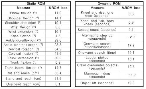 Static ROM과 Dynamic ROM의 측정 항목(Coca et al., 2010)