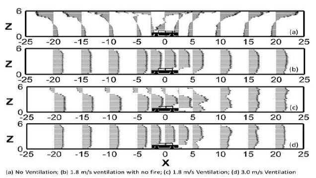 Longitudinal velocity profiles in the tunnel