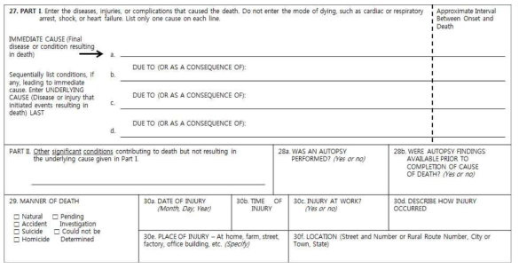 미국 사망진단서의 사망원인 난
