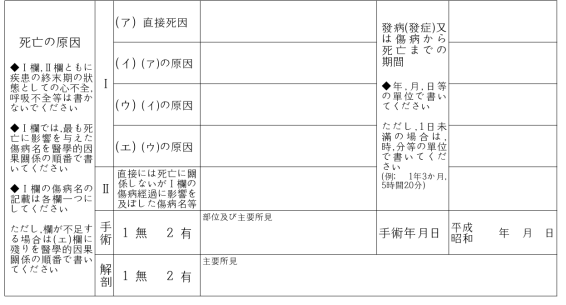 일본 사망진단서의 사망원인 난