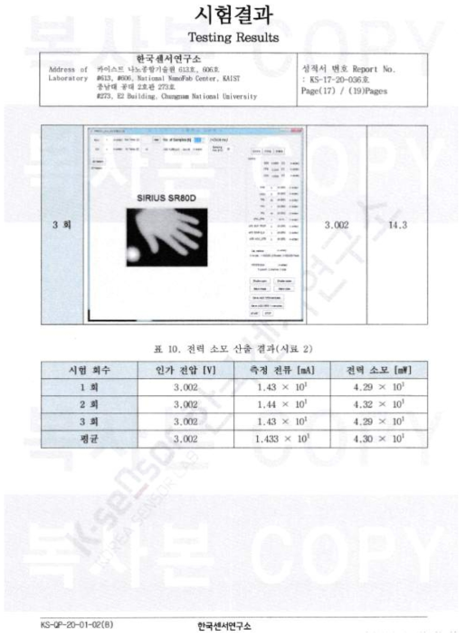 전력 소모 시험성적서