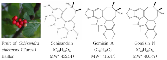 Picture and main compounds of fruit of Schisandra chinensis (Turcz.) Baillon